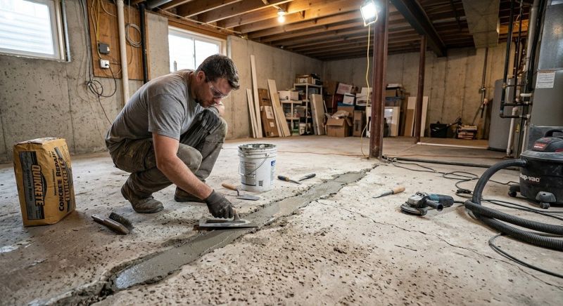 Cracked Basement Floor Repair in Severna Park, MD
